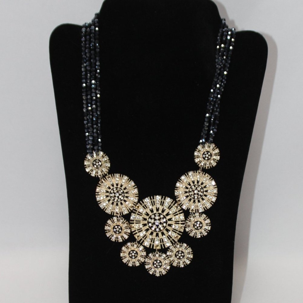 Beautiful Statement Necklace Golden w/Rhinestones